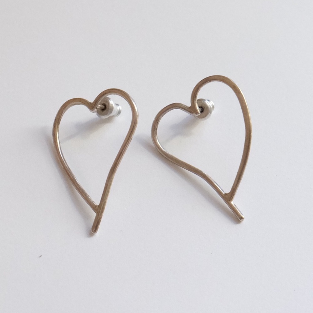 Sterling Silver Heart Shaped Handmade Earrings - Picture 2 of 5